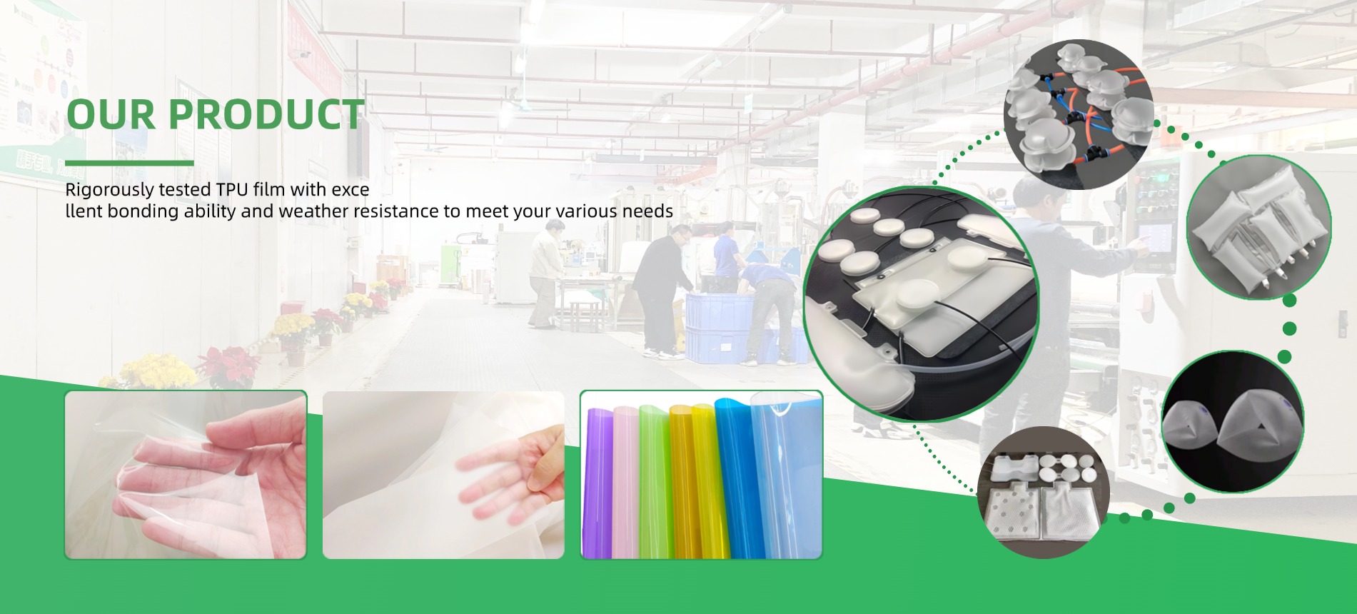 Manufacturer of TPU films and TPU hot melt adhesive films, ISO9001 certified, exporting to over 60 countries.